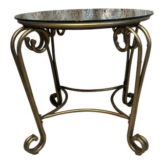 1950s Hand Made Italian Etched and Enameled Glass and Brass Table For Sale