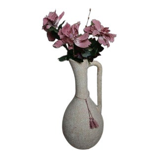 Large Off-White Textured Ceramic Floor Vase or Amphora With a Single Side Handle For Sale