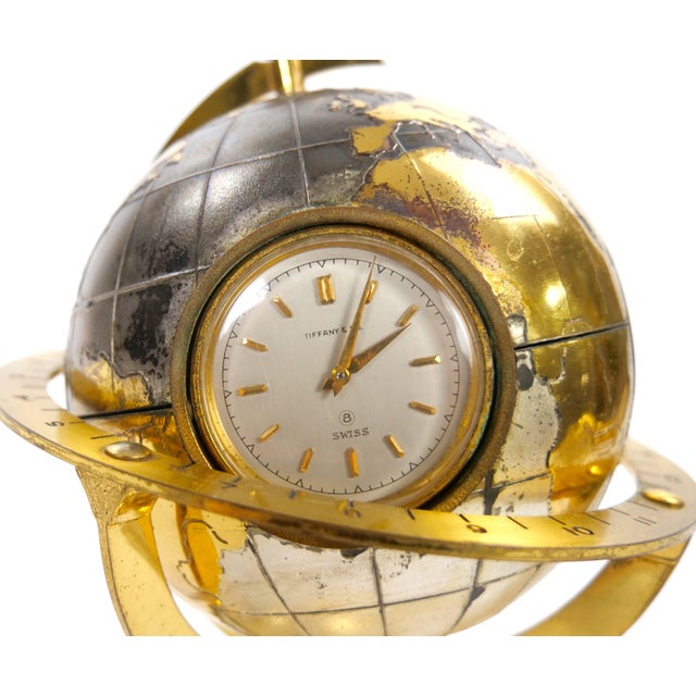 Gold Tiffany & Co. Gilt & Silvertone Bronze Angelus Globe-Form Clock /Weather Station For Sale - Image 8 of 10