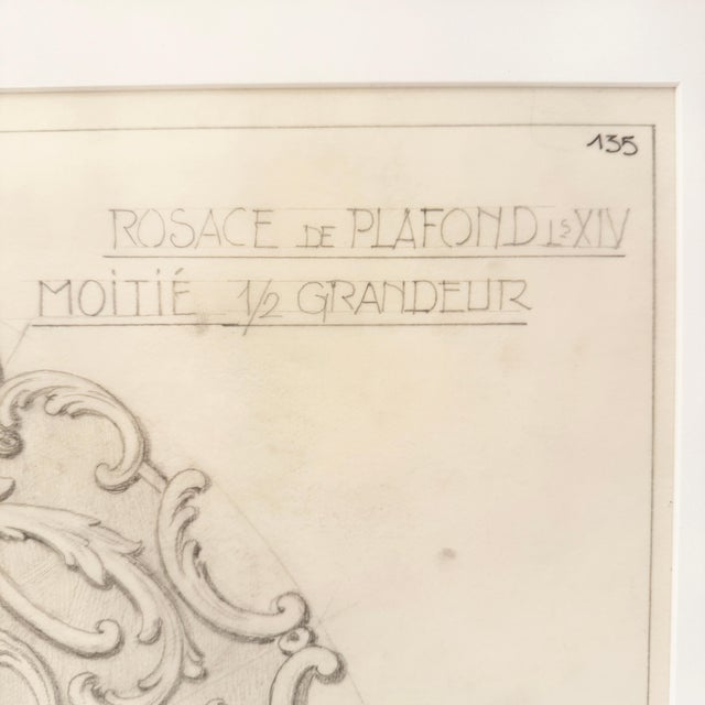 An original Maison Jansen pencil drawing on velum, depicting an architectural detail "Rosace de Plafond" page 135 Stamped:...