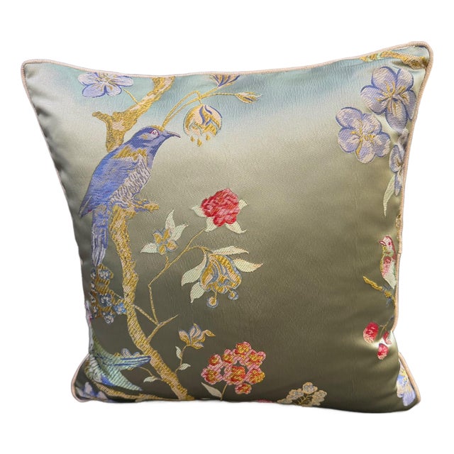 Satin Chinoiserie Bird Cushion Cover For Sale