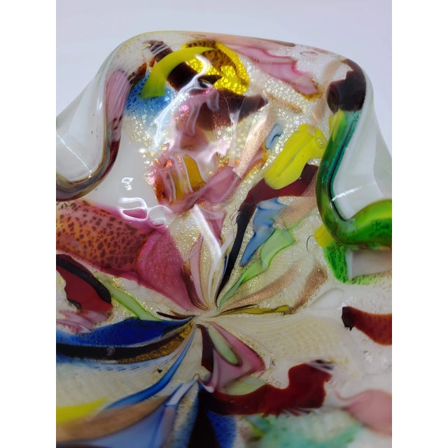 Mid-Century Modern Vintage Authentic Murano Made in Italy Cased Kaleidoscope Multi Color Hand Blown Art Glass Bowl Art Glass For Sale - Image 3 of 12