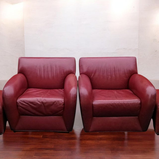 A Pair of Rare Vintage Cabot Wrenn Full Grain Leather Club Chairs & Pottery Barn Ottoman For Sale - Image 12 of 12