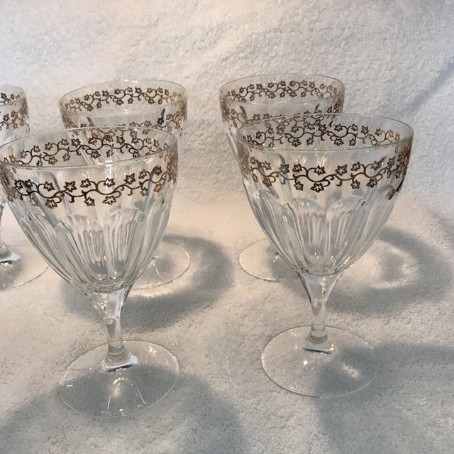 Transparent Crystal Goblets With Gold Leaves Trim - Set of 6 For Sale - Image 8 of 9
