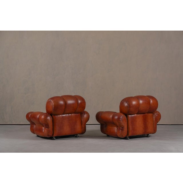 Vintage Italian Club Chairs in Cognac Leatherette, Italy, 1970s, Set of 2 For Sale - Image 6 of 15