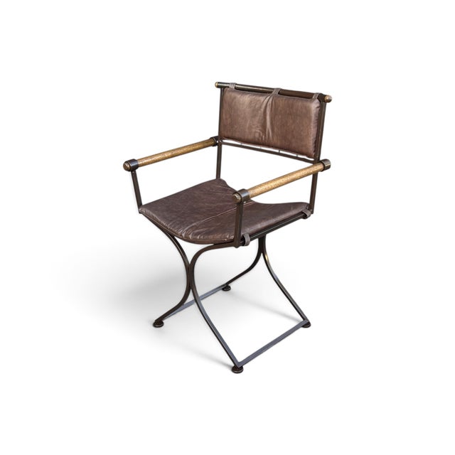 Vintage Baroque Revival Brown Campaign Armchairs With X Frame - A Pair For Sale - Image 12 of 17