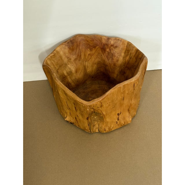 1970s Vintage Hand-Carved Live Edge Root Wood Deep Bowl For Sale - Image 5 of 5