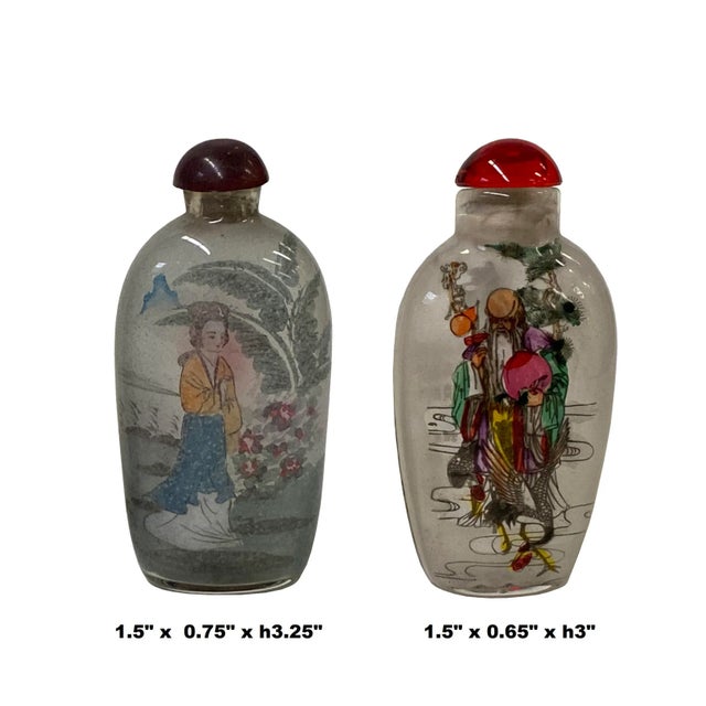 2 X Chinese Glass Snuff Bottle Longevity Court Ladies Graphic For Sale - Image 4 of 5