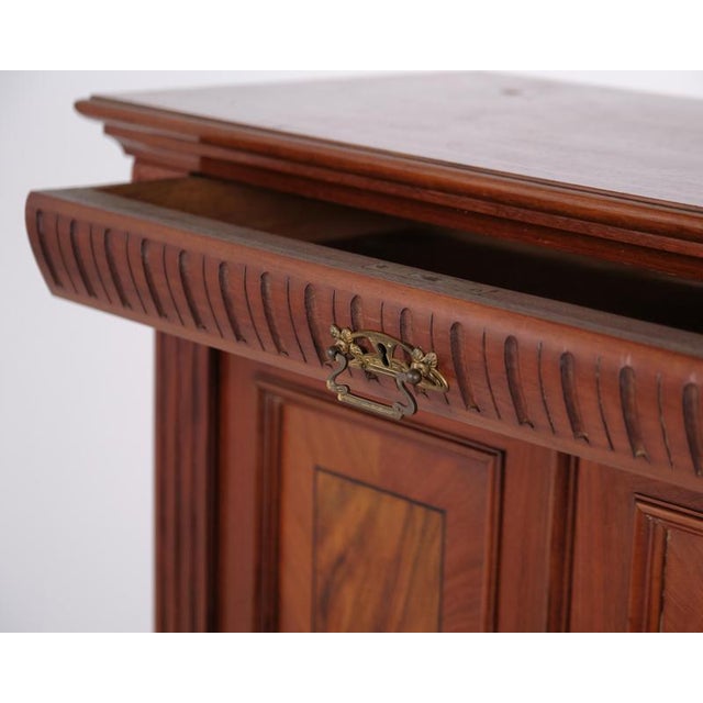 Large Antique Hand-Polished Walnut Cabinet with Carved Details, 1880s For Sale - Image 11 of 13