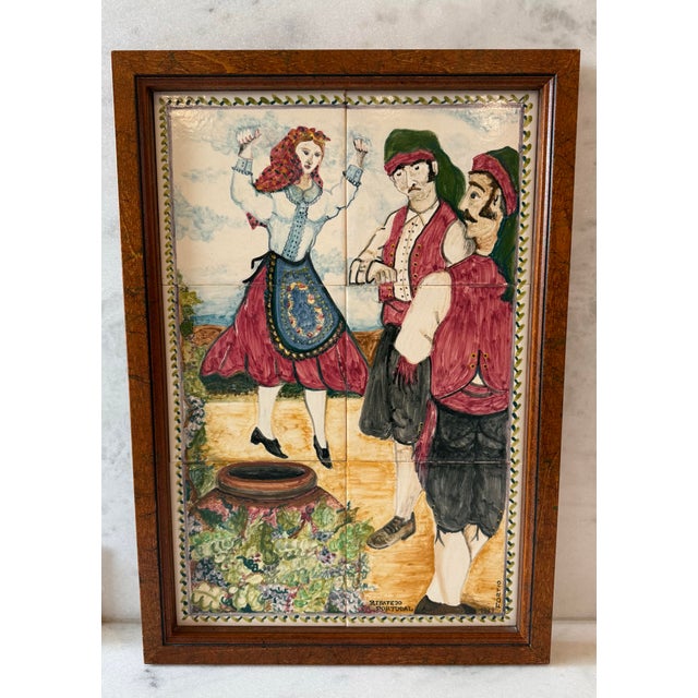 Vintage Framed Portuguese Ceramic Tile Mural For Sale - Image 4 of 9