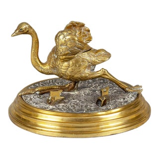 Mid 19th Century Gilded Bronze Ostrich Inkwell For Sale