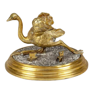 Mid 19th Century Gilded Bronze Ostrich Inkwell