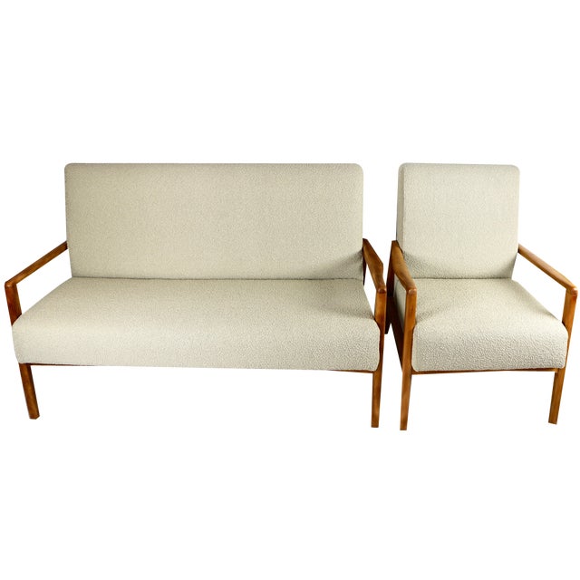 Set of Vintage Beige Boucle Sofa and Armchair, 1970s For Sale