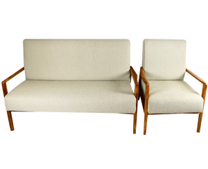 Set of Vintage Beige Boucle Sofa and Armchair, 1970s