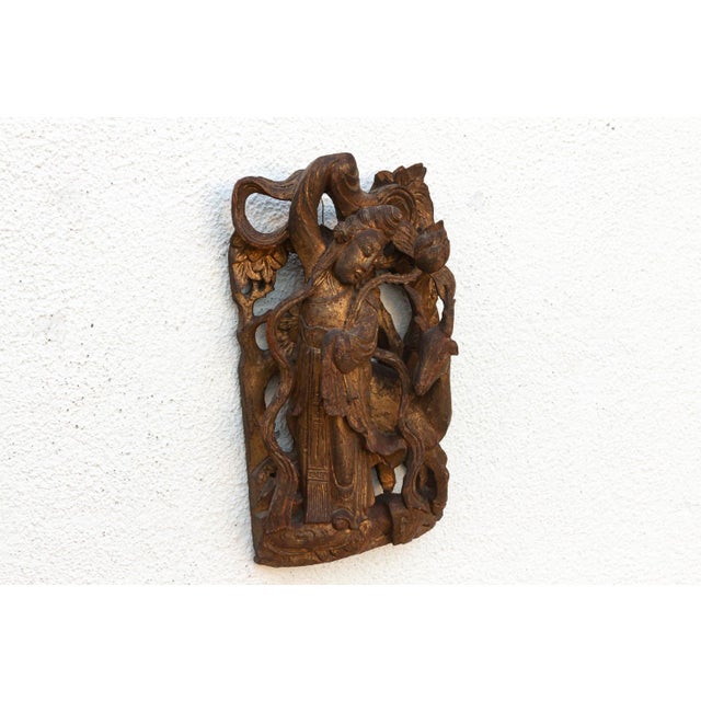 Antique Chinese Celestial Gilded Relief Carvings For Sale - Image 4 of 6