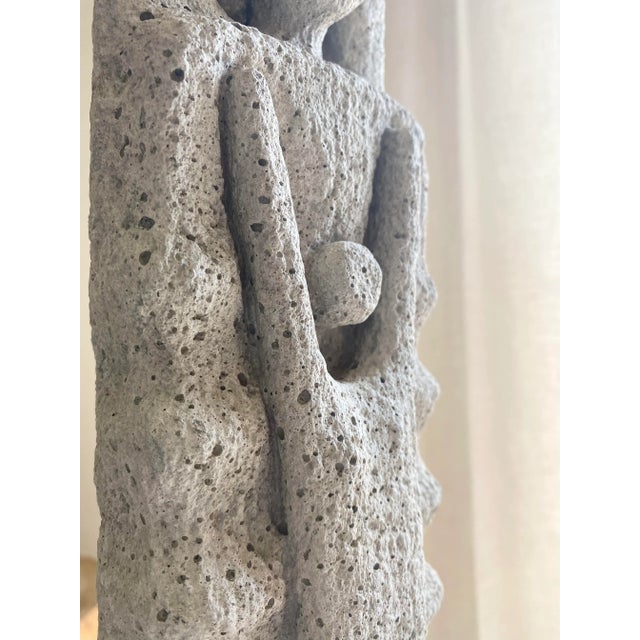 Stone Gray 20"h Surrealist Concrete Sculpture of Reaching Figure on Lucite Pedestal For Sale - Image 8 of 12