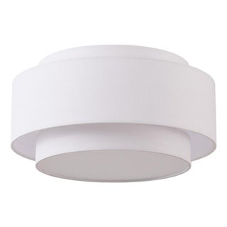 Coronado Flush Mount Light - Modern, Drum White Linen Shade, Weathered Brass For Sale