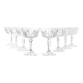 1980s Cristal D’Arques “Chantelle” Set of 8 Crystal Coupe Champagne Glasses For Sale
