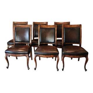 Six Brown Leather Dining Room Chairs For Sale
