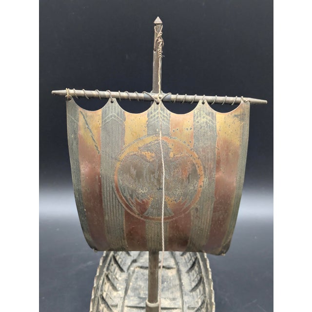 Metal Vintage Bronze & Brass Viking Ship Sculpture on Stand For Sale - Image 7 of 11