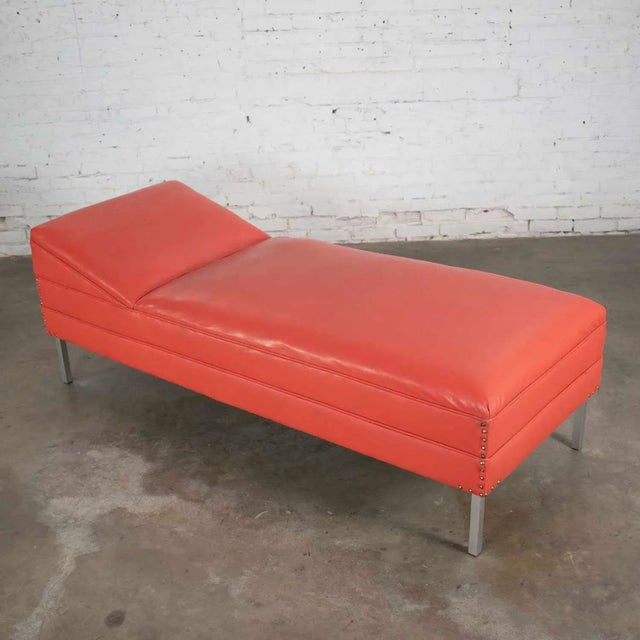 Mid Century Modern Chaise or Day Bed in Coral Vinyl Faux Leather With Aluminum Legs For Sale - Image 13 of 13