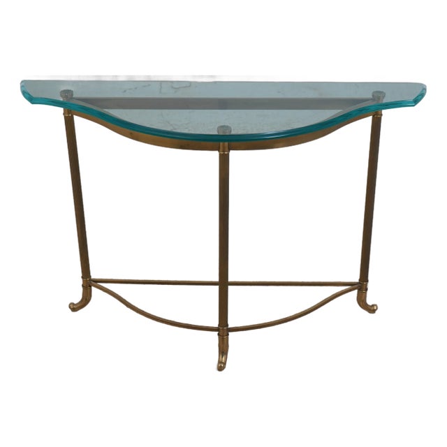 Labarge Glass Top Brass Base Console Hall Table For Sale
