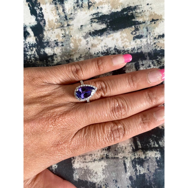 4.24 Carat Pear Cut Tanzanite Diamond 14 Karat White Gold Engagement Ring, Size 7 For Sale In Los Angeles - Image 6 of 7
