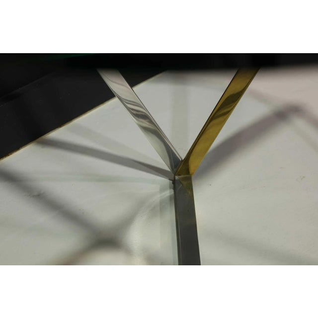 Attributed to John Vesey Brass and Brushed Aluminum Table 1970s, Glass Top For Sale - Image 9 of 9