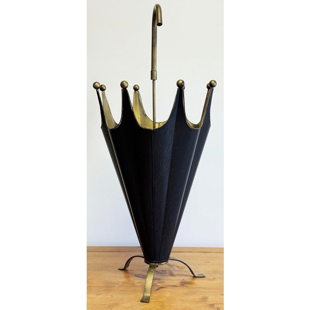 Late 20th Century Vintage Metal Black and Gold Umbrella Motif Umbrella Stand For Sale - Image 5 of 10