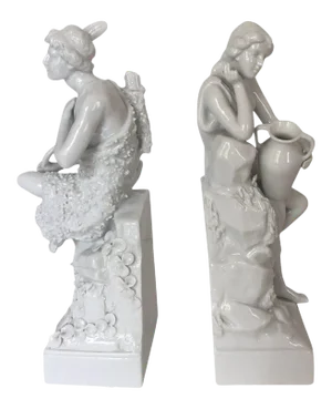 Meisen Style Allegorical Figurines Blanc De Chine Porcelain - a Pair