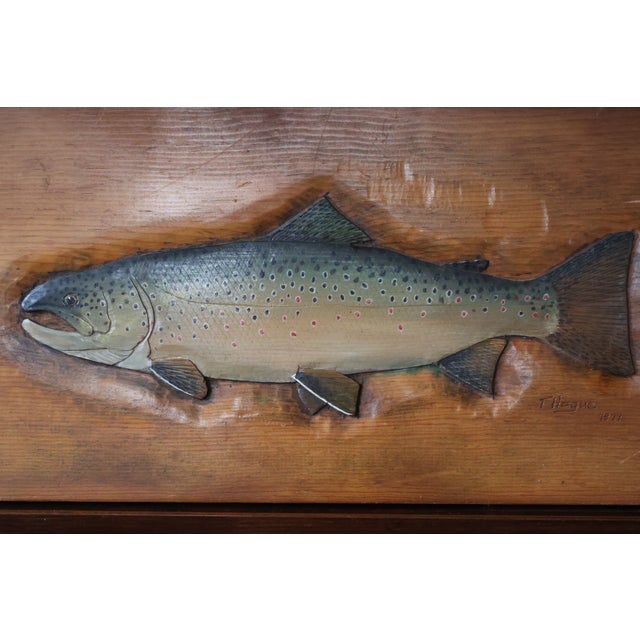 1977 Signed Carved Wood Trout Wall Sculpture, Attributed to Terry Hague For Sale - Image 14 of 18