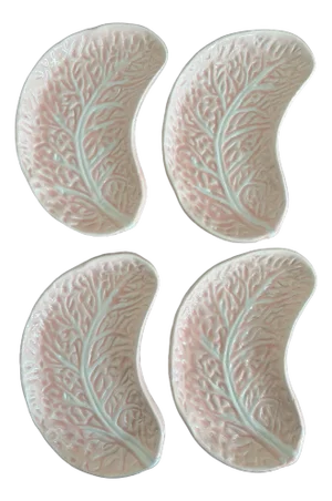 Vintage Majolica Cabbage Leaf Crescent Plates, Portugal — Set of 4