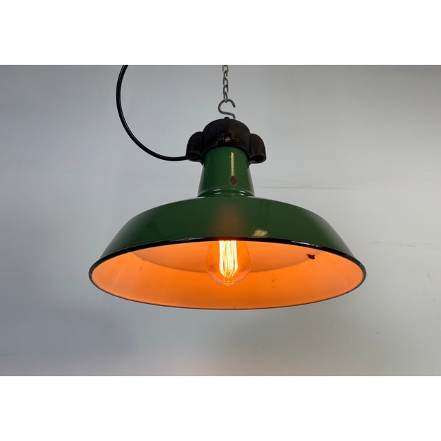 Industrial Green Enamel Factory Pendant Lamp, 1960s For Sale - Image 12 of 18