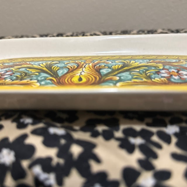Nova Deruta Italian Ceramic Hand-Painted Rectangular Small Tray With Handles For Sale In New Orleans - Image 6 of 8