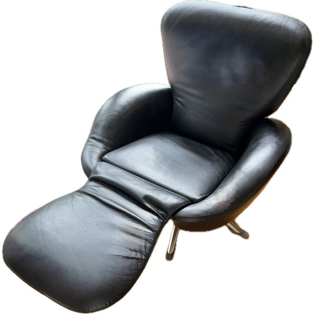 Black Leather Swivel Recliner Lounge Chair by Toshiyuki Kita for Cassina, Made in Italy For Sale - Image 12 of 18