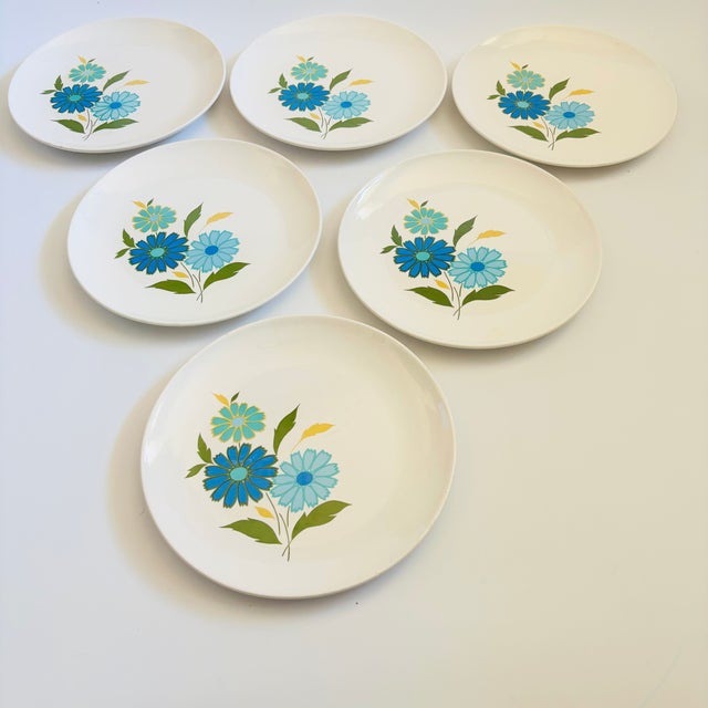 Mid Century American Ironstone Blue Flower Dinner Plates - Set of 6 For Sale In San Francisco - Image 6 of 14