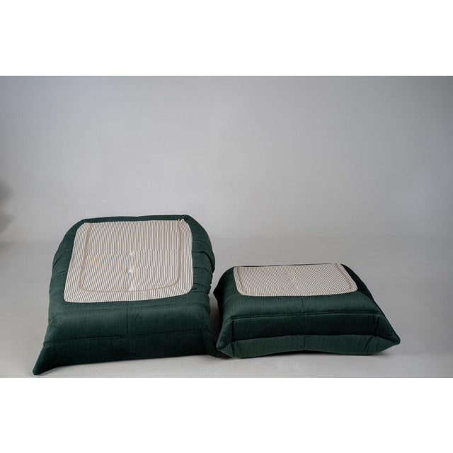 Togo Lounge Chair and Pouf in Dark Mint Velvet by Michel Ducaroy for Ligne Roset, 1973, Set of 2 For Sale - Image 3 of 18