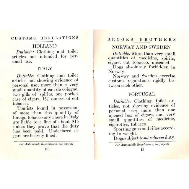 Brooks Brothers Customs Regulations a Companion Book "Going to Europe" 1911 For Sale - Image 9 of 10