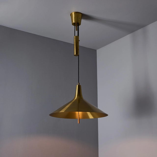 Mid-Century Modern 1950s Th Valentiner Brass Counterweight Pendant For Sale - Image 3 of 13