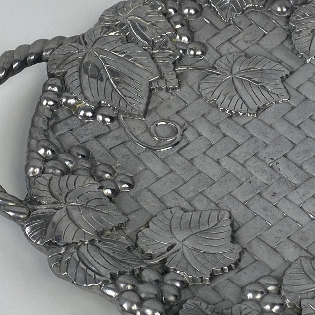Contemporary Lenox Fruit Weave Serving Platter Handle Tray 22" Grape Leaf Metal Silver Basket For Sale - Image 3 of 7