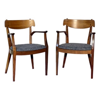 Vintage Kipp Stewart for Drexel Declaration Sculpted Walnut Armchairs - Pair (Newly Restored & Upholstered in Knoll Fabric) For Sale