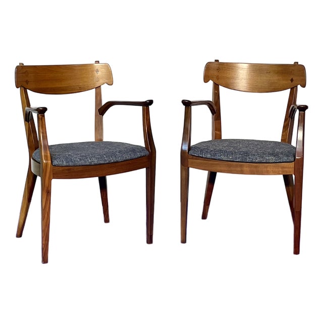 Vintage Kipp Stewart for Drexel Declaration Sculpted Walnut Armchairs - Pair (Newly Restored & Upholstered in Knoll Fabric) For Sale