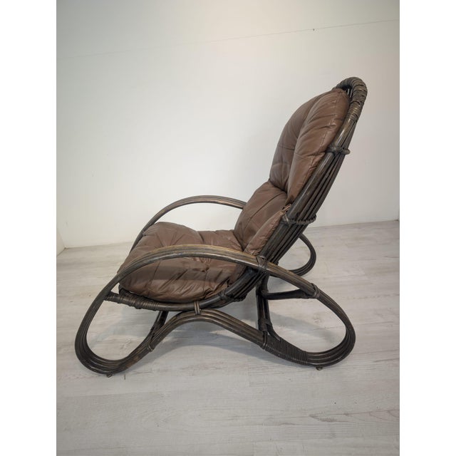 Italian Rattan and Leather Armchair, 1960s For Sale - Image 6 of 13