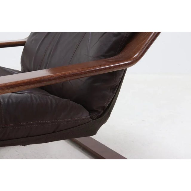 Mid-Century Modern Scandinavian Bent Wood and Leather Lounge Chair, 1960s For Sale - Image 3 of 11