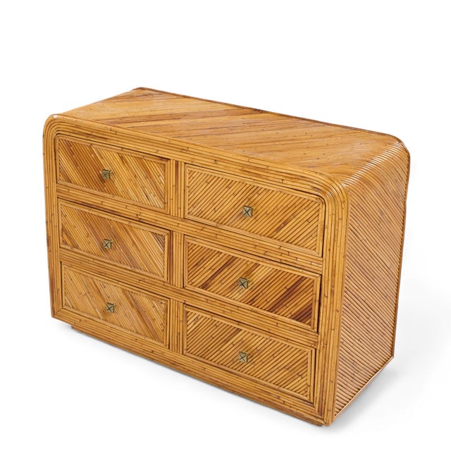 Wood Gabriella Crespi Style Split Reed Bamboo 6 Drawer Lowboy Dresser For Sale - Image 7 of 7