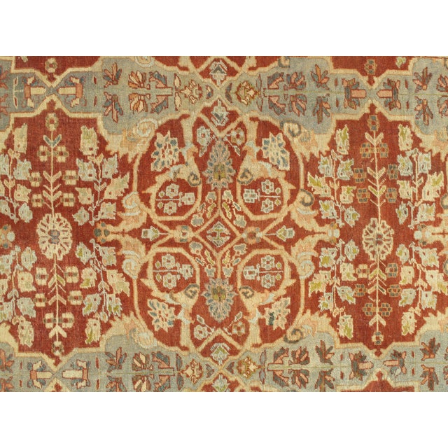 Antique Mahal Rug, Handmade Oriental Rug, Light Green, Rust, All-Over Design For Sale - Image 9 of 17