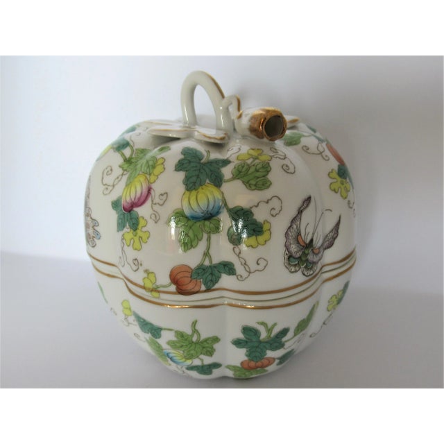 Hand decorated and accented with 24K gold, this Chinoiserie style melon shaped porcelain dish is stunning. Twining,...