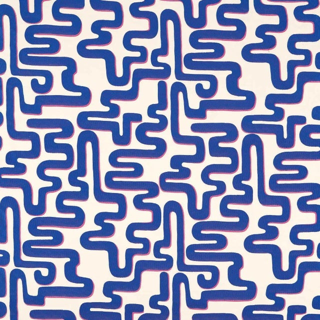 Harlequin Meander Fabric in Lapis/Spinel - a Sample For Sale