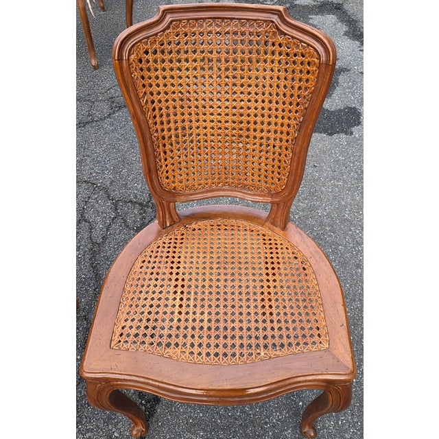 Pair of Italian Louis XV Style Double Cane Back Walnut Dining Chairs With Hand Caning, Made in Italy, Mid-Century For Sale - Image 14 of 18
