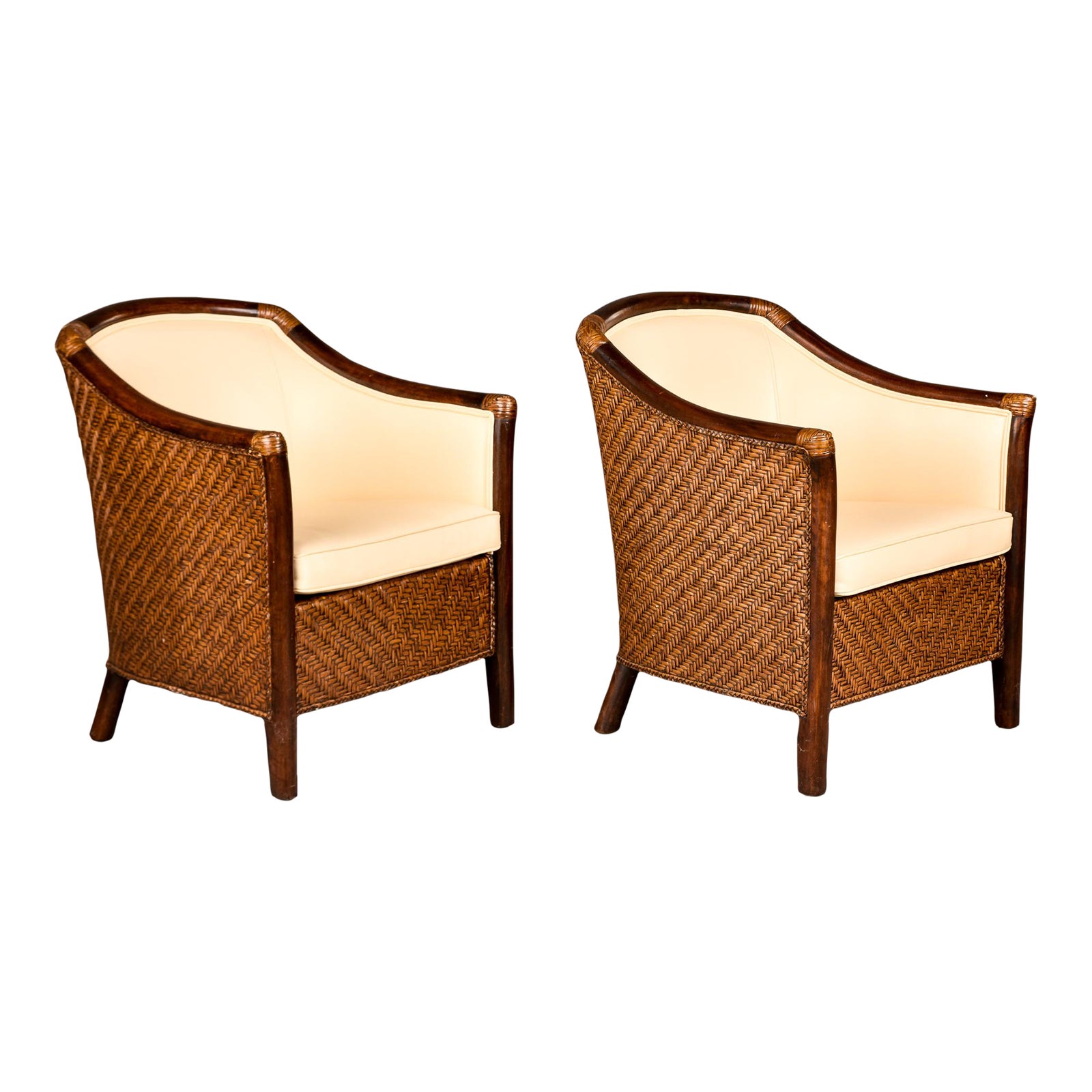 Art Deco Wicker Club Chairs With New Leather Upholstery Pair Chairish